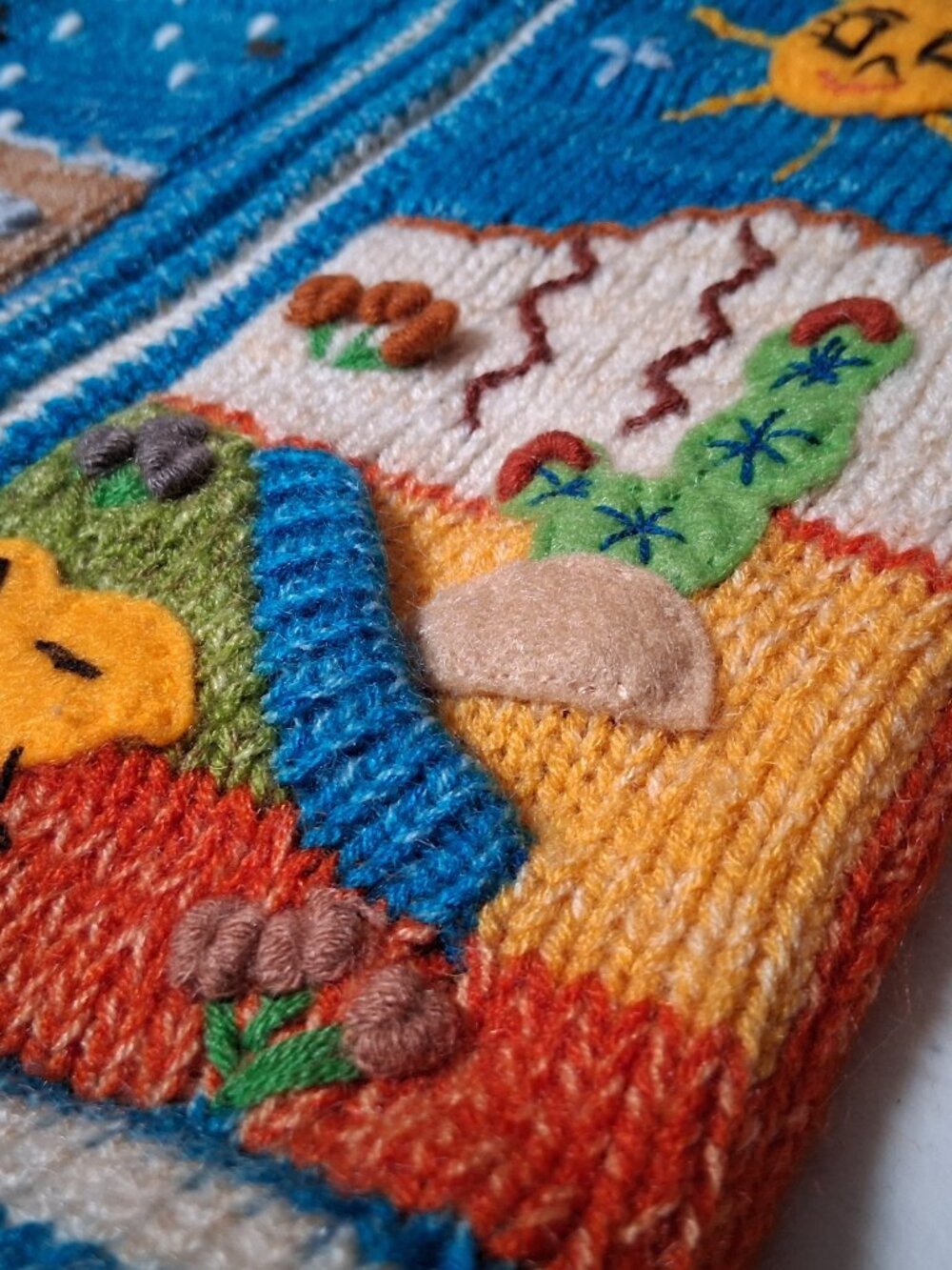 Hand Knit Peruvian Cardigan Sweater Kids Blue Mountain Sheep Sun Snail Zip - Picture 13 of 16